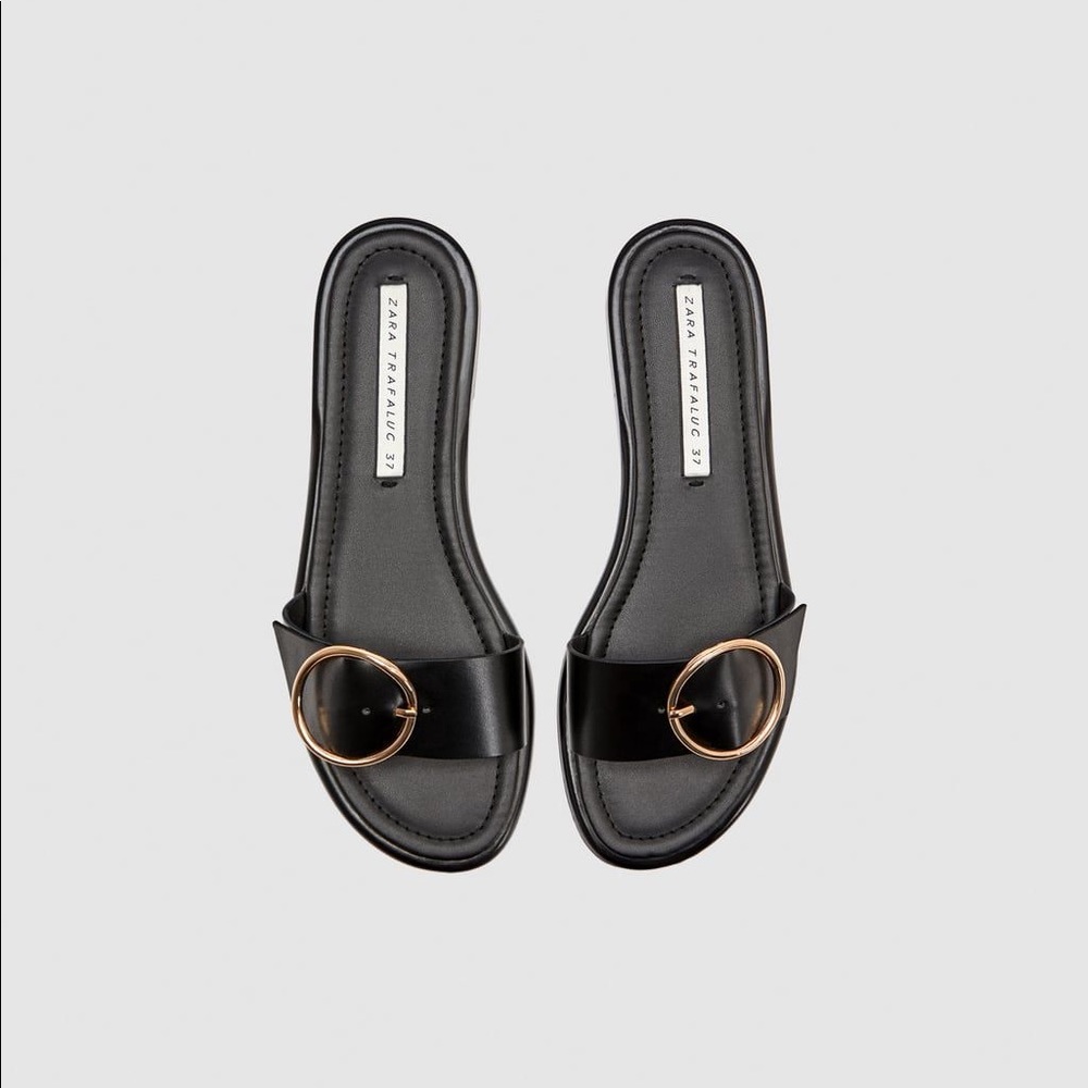 Zara Buckle Flat Sandals EUR 38